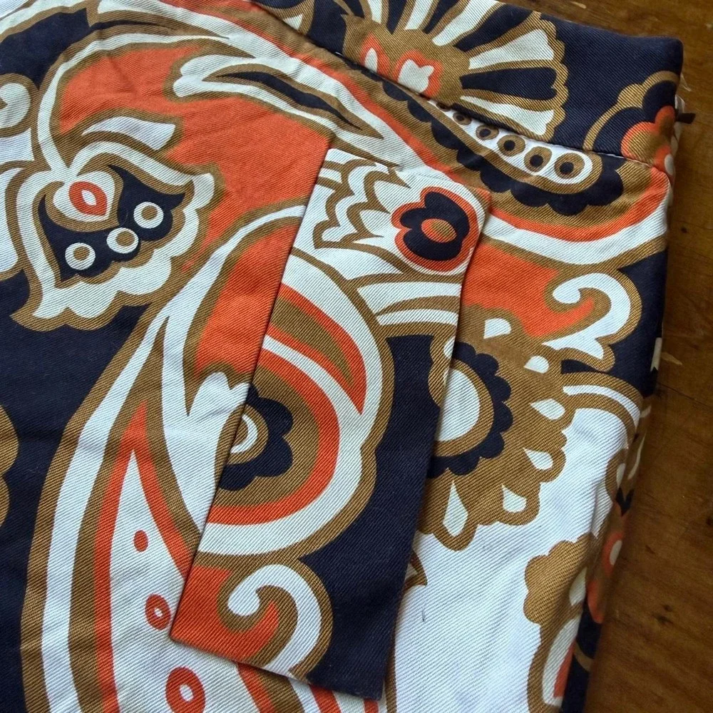 y2k J.Crew multicolored orange black‎ paisley retro inspired cotton mini skirt